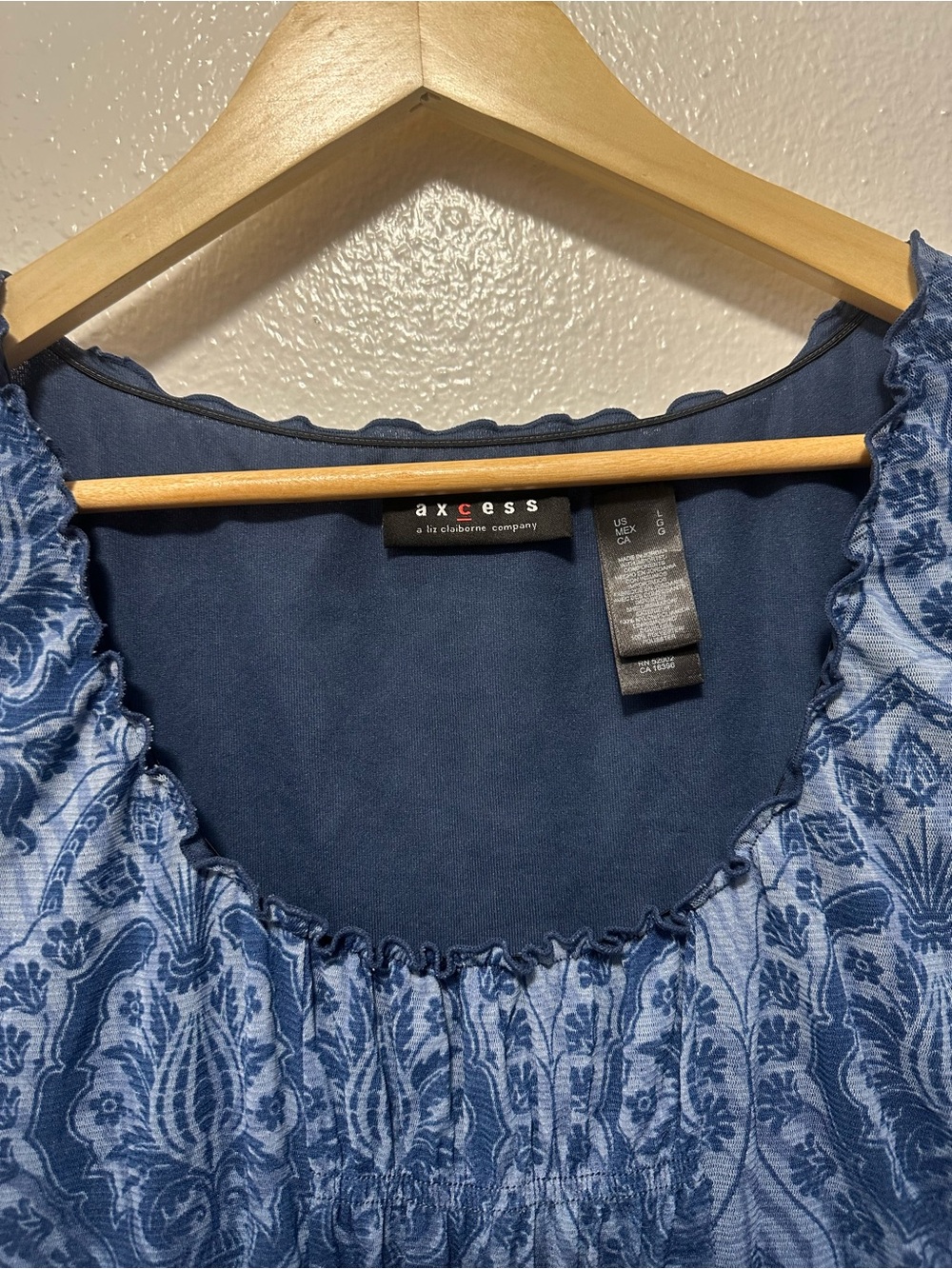 Vintage Y2K Axcess Blue Blouse with Ruffle Neck - Picture 2 of 5